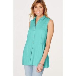 J Jill Love Linen Sleeveless Peplum-Back Tunic Top in Capri Women's S